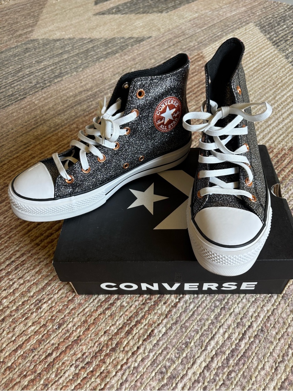Converse Black Glitter Platform High Tops, Sz 9W